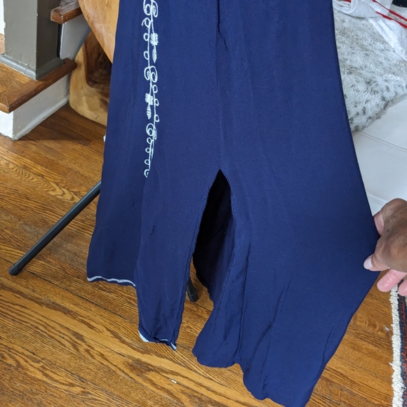 Navy blue embroidered maxi dress beach cover up kaftan - Picture 3 of 7